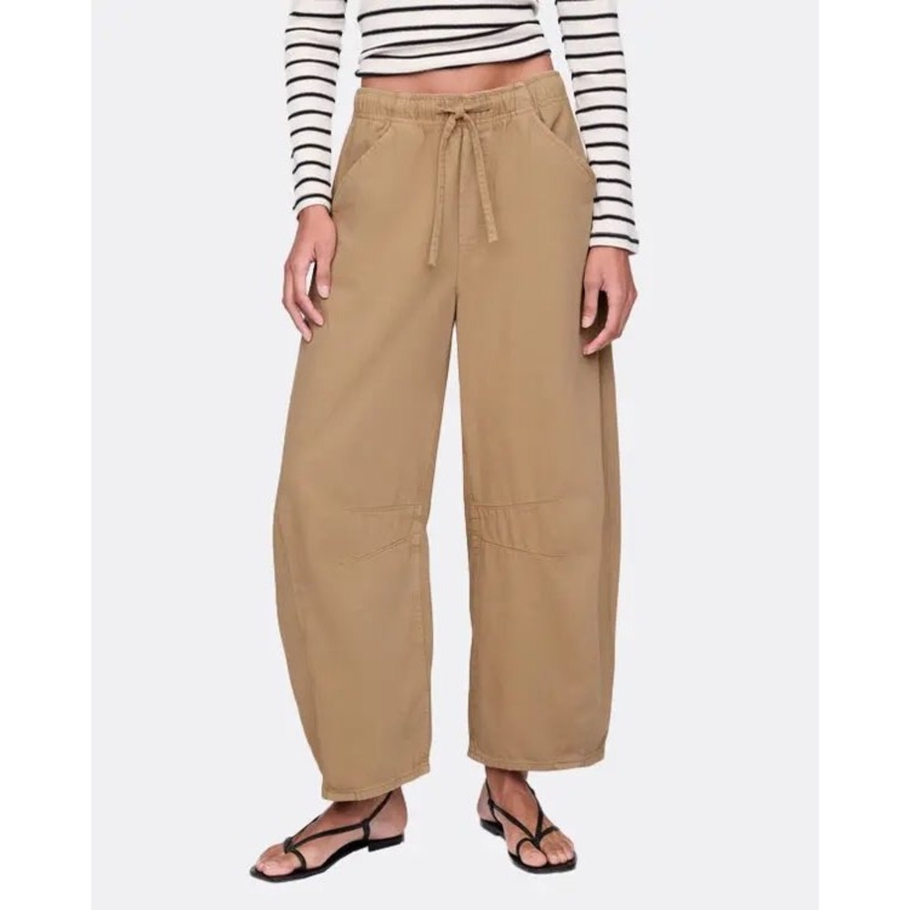 Thread & Supply Cotton Pull-On Barrel Leg Pants High Rise Medium NEW Tan Khaki